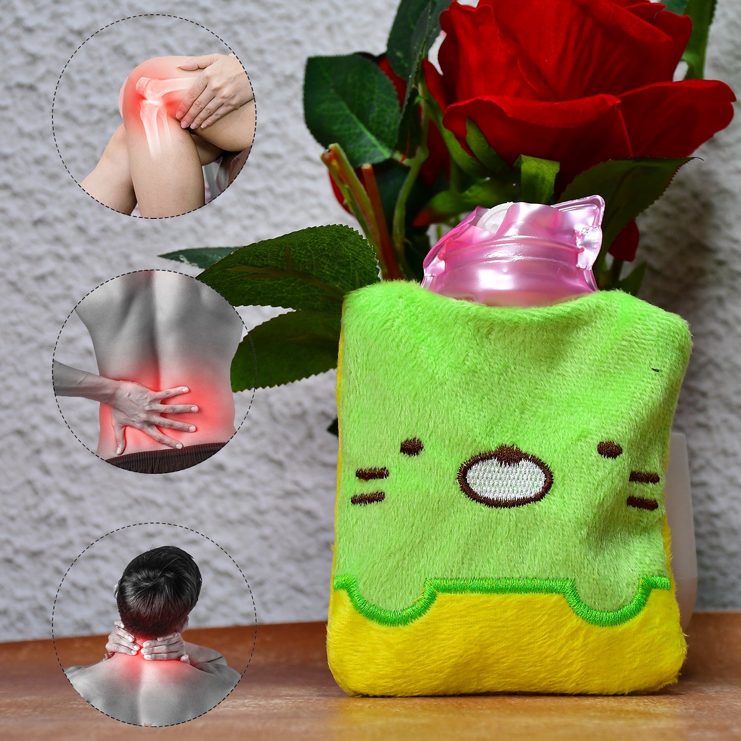 6514 Green Kitty small Hot Water Bag with Cover for Pain Relief, Neck, Shoulder Pain and Hand, Feet Warmer, Menstrual Cramps. DeoDap 6514 Green Kitty small Hot Water Bag with Cover for Pain Relief, Neck, Shoulder Pain and Hand, Feet Warmer, Menstrual Cramps. DeoDap